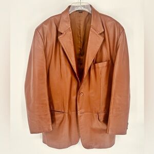 J. FERRAR Genuine Leather Blazer Jacket Brown Tan Large Vintage